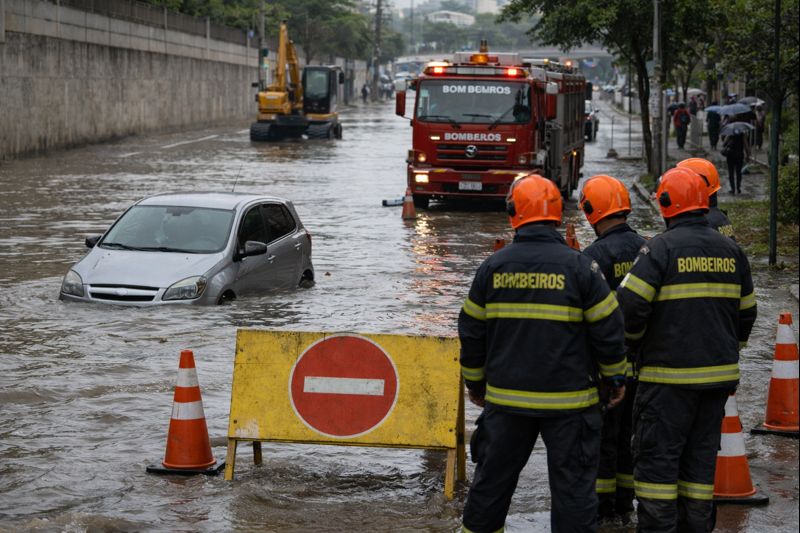 Chuva forte arrasta carro no Campo Limpo e bombeiros encontram corpo de idosa